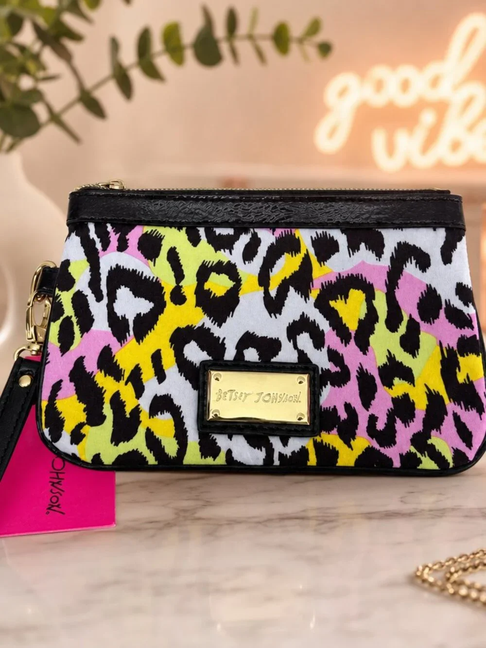 Betsey Johnson Neon Pastel Leopard Print Wristlet NWT